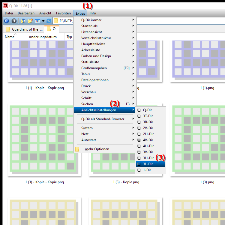 Was bietet die 3L Dir Ansicht im Quad Datei Explorer